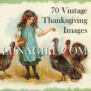 70 THANKSGIVING vintage images EPHEMERA DOWNLOAD Victorian postcards children women turkeys pumpkins Fall Autumn holidays crafts digital art