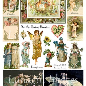 FAIRY GARDEN digital collage sheet, Vintage Blumen feen, viktorianische Mädchen, Vögel Nest, Karten Fotos verändert Kunst Scraps, Ephemera DOWNLOAD