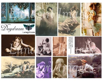 DAYDREAMS digital collage sheet, VINTAGE IMAGES women girls fantasy Victorian shabby elegant Edwardian ladies, art altered ephemera Download