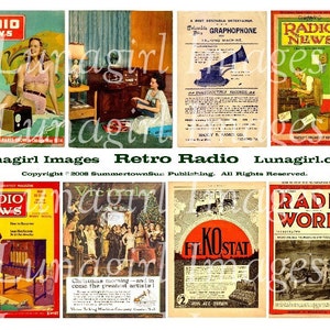 RETRO RADIO digital collage sheet, vintage magazines, 1940s 1950s women men, altered art images, 1920s 1930s Victrola ads, ephemera DOWNLOAD