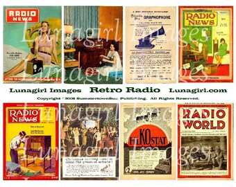 RETRO RADIO digital collage sheet, vintage magazines, 1940s 1950s women men, altered art images, 1920s 1930s Victrola ads, ephemera DOWNLOAD