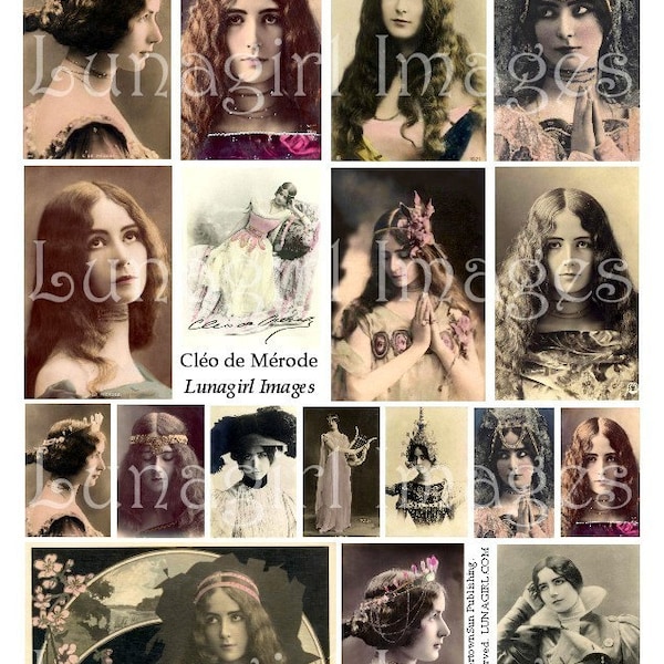 CLEO de MERODE digital collage sheet, vintage photos, Victorian actress diva dancer, beautiful woman, tinted postcards art ephemera DOWNLOAD