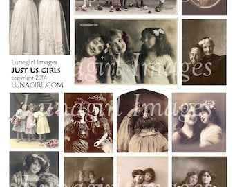 Just Us Girls VINTAGE PHOTOS digital collage sheet Victorian children ladies sisters friends, printable ephemera altered art images DOWNLOAD