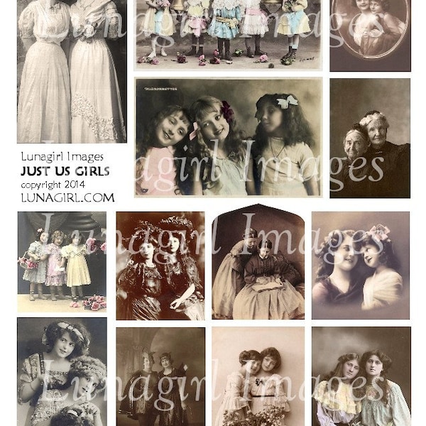 Just Us Girls VINTAGE PHOTOS digital collage sheet Victorian children ladies sisters friends, printable ephemera altered art images DOWNLOAD