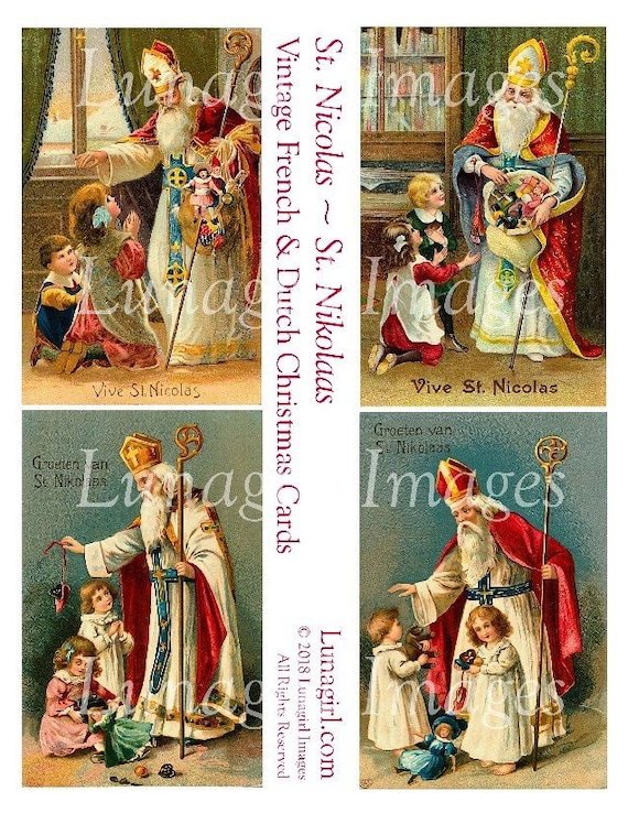 Vintage SAINT NICOLAS Digital Collage Sheet, French Christmas