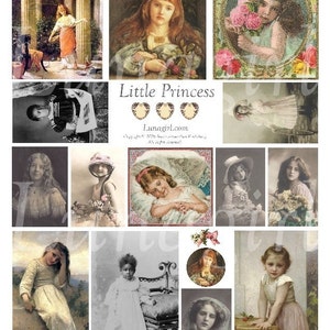 KLEINE MEISJES digitale collage blad, Victoriaanse kinderen, vintage foto's antieke kunst mooie vintage meisjes kaarten schilderijen ephemera DOWNLOAD