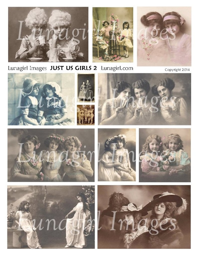 Just Us Girls VINTAGE PHOTOS digital collage sheet, Victorian children ladies sisters friends altered art images postcards ephemera DOWNLOAD image 1