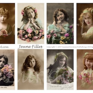LITTLE GIRLS, digitale collage blad, vintage foto's, Franse ansichtkaarten Victoriaanse kinderen vintage afbeeldingen, ephemera antieke portretten DOWNLOAD