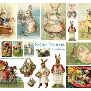 Victorian EASTER BUNNIES, digital collage sheet, vintage cards art, Easter Eggs Baskets, Easter Rabbits, printable images, ephemera DOWNLOAD