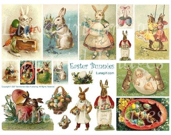 Victorian EASTER BUNNIES, digital collage sheet, vintage cards art, Easter Eggs Baskets, Easter Rabbits, printable images, ephemera DOWNLOAD