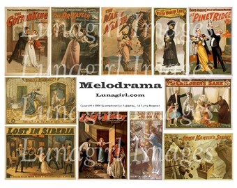 VICTORIAN THEATER digital collage sheet, Steampunk images Melodrama play posters, vintage women kitsch scenes, antique art ephemera DOWNLOAD