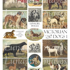 VICTORIAN DOGS digital collage sheet, Vintage Animals Puppies, antique postcards, pictures of Pets, altered art ephemera printables DOWNLOAD