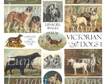 VICTORIAN DOGS digital collage sheet, Vintage Animals Puppies, antique postcards, pictures of Pets, altered art ephemera printables DOWNLOAD