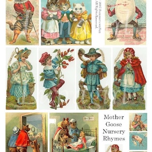 MUTTER GOOSE digitale Collage Blatt Vintage Bilder Kinderzimmer Reime Märchen Märchen Märchen Märchen Kinder viktorianischen Bilder Handwerk druckbare DOWNLOAD