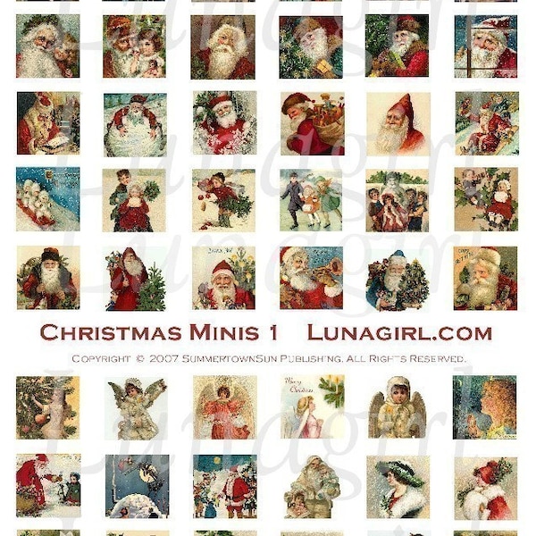 CHRISTMAS PENDANTS digital collage sheet, vintage inchies squares, Victorian cards Santa Holidays animals kids vintage art ephemera DOWNLOAD