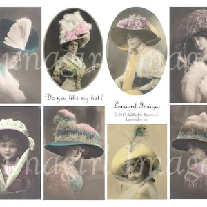 VICTORIAN LADIES HATS, digital collage sheet, vintage images, vintage photos women girls, big hats, postcards, altered art ephemera Download