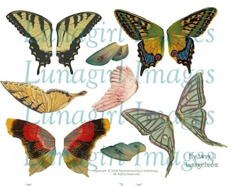 Larger BUTTERFLY WINGS digital collage sheet Fly Away Home, Vintage Butterflies, altered art fairies fairy wings printable ephemera DOWNLOAD