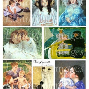 MARY CASSATT Art digitale collage blad, Victoriaanse meisjes kinderen baby, Franse impressionistische schilderijen, vintage beelden, moederdag, DOWNLOAD