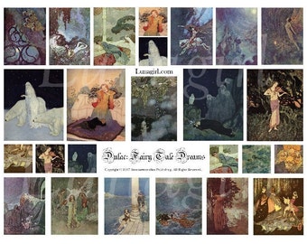 FAIRY TALE DREAMS digital collage sheet, Victorian Art, Vintage Images, fairies goddess, magical women, fantasy pendants, Ephemera Download