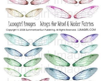 FAIRY WINGS digital collage sheet Dragonfly altered art fairies fantasy elf earrings jewelry crafts blue green purple pink ephemera DOWNLOAD