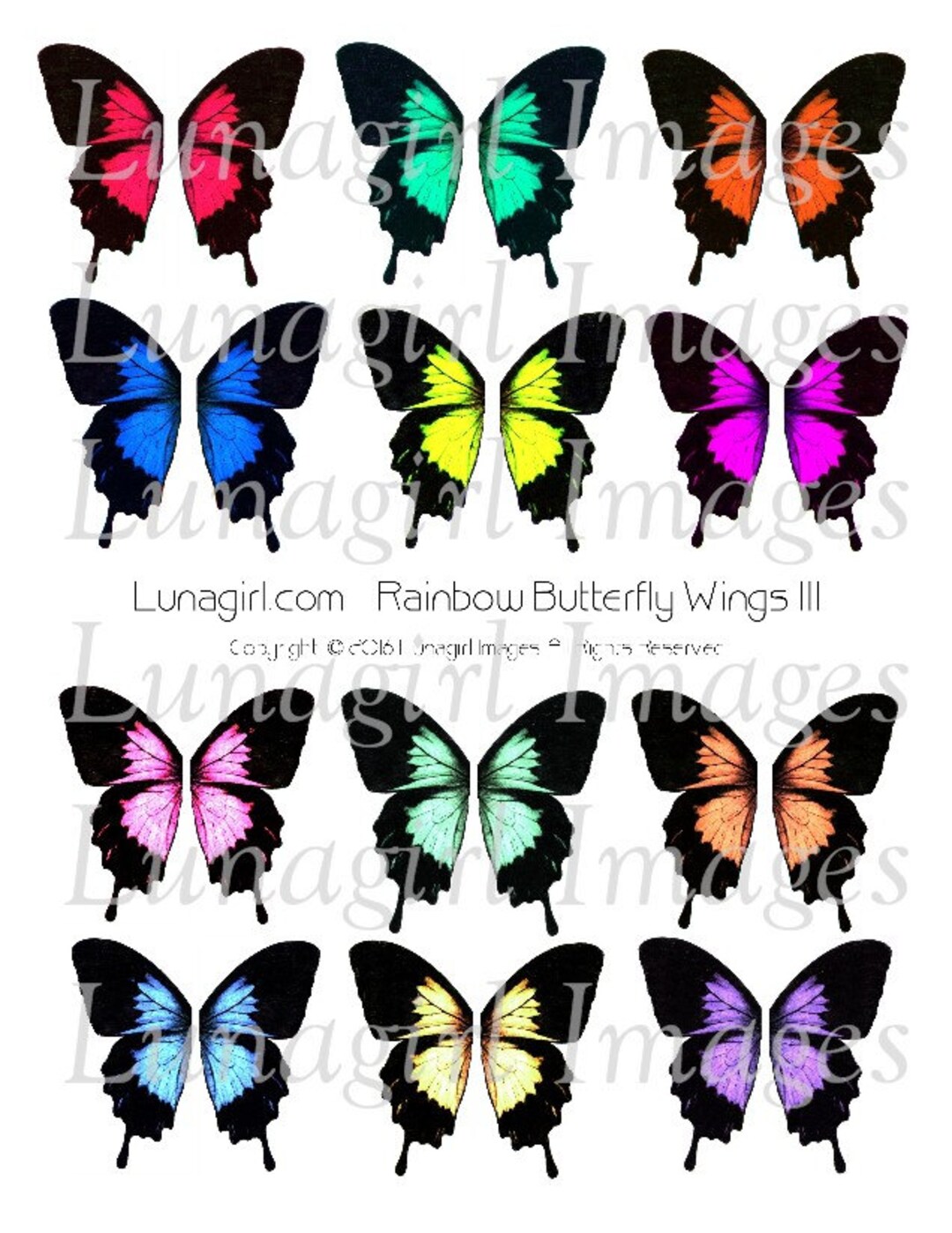 BUTTERFLY WINGS Digital Collage Sheet, Rainbow Pastels Bright Wings ...
