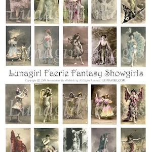 FAERIE FANTASY SHOWGIRLS hoja de collage digital, bailarinas de París, fotos de mujeres postales, hadas de hadas, arte alterado, efímera francesa, Descargar