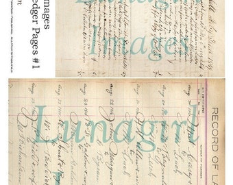 Antique LEDGER PAGES, digital collage sheet, antique book paper, handwriting text, altered art backgrounds, vintage images Ephemera DOWNLOAD
