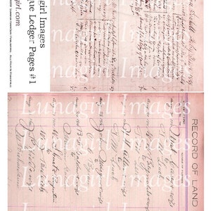 Vintage Pink LEDGER PAGES, digital collage sheet, antique book handwriting text, altered art tinted backgrounds, printable Ephemera DOWNLOAD