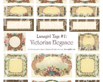 Etichette VICTORIAN ELEGANCE Foglio collage digitale, cornici per etichette vintage, etichette francesi antiche, etichette regalo, etichette stampabili Art Ephemera DOWNLOAD