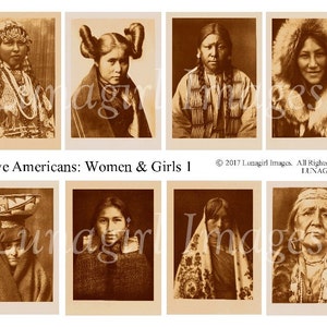 NATIVE AMERICANS digital collage sheet, WOMEN girls, sepia photos, vintage images, American Indians Western ephemera printable art, Download