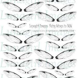FAIRY WINGS digital collage sheet, Black & White wings, dragonfly wings magical fantasy fairies earrings printable jewelry ephemera DOWNLOAD