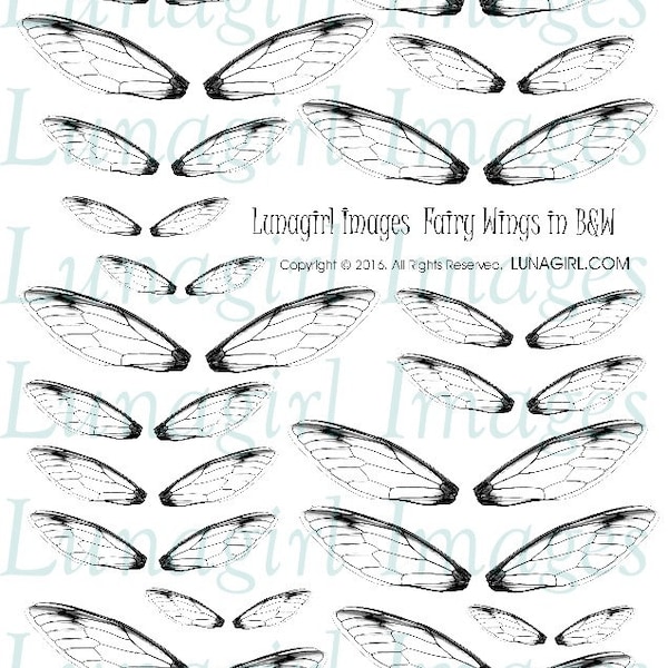 FAIRY WINGS digital collage sheet, Black & White wings, dragonfly wings magical fantasy fairies earrings printable jewelry ephemera DOWNLOAD