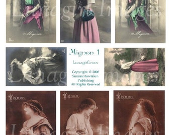 MIGNON GYPSY Girls digital collage sheet, vintage photos of peasant girls, Victorian images, French postcards, altered art ephemera DOWNLOAD