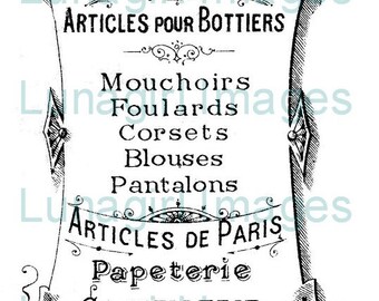 Digital Transfer FRENCH SHOP SIGN Download, Vintage Paris cottage style printable for fabric pillows crafts pretty typography text ornaments