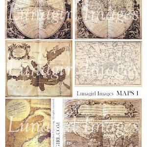ANTIKE LANDKARTEN digital collage sheet, Vintage Ephemera, Steampunk Mittelalter Viktorianisch Bilder, Weltkugel London Landkarten Seiten Hintergrund DOWNLOAD
