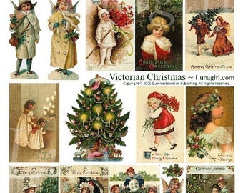 VICTORIAN CHRISTMAS digital collage sheet, vintage images, holiday cards, angels, tree, Clapsaddle children, printable art ephemera DOWNLOAD