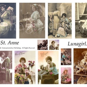 NÄHDAMEN digital collage sheet, Vintage Fotos, Viktorianische Frauen Schneiderin Flapper, getönte Postkarten French St Anne, Ephemera DOWNLOAD