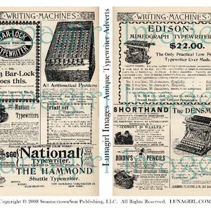 ADS TYPEWRITERS digital collage sheet vintage advertising Steampunk altered art Newspaper printed antique pages background ephemera DOWNLOAD