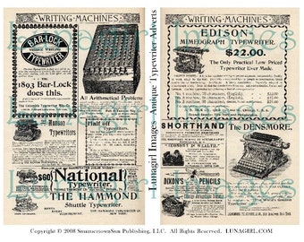 ADS TYPEWRITERS digital collage sheet vintage advertising Steampunk altered art Newspaper printed antique pages background ephemera DOWNLOAD