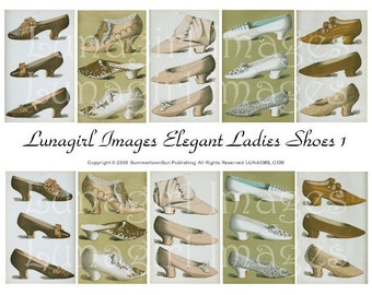 VINTAGE SHOES digital collage sheet, Victorian ladies fashions footwear, antique shoes, high heels, pink brown ivory, art ephemera DOWNLOAD