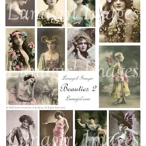 BEAUTIES digitale Collage Blatt VINTAGE Bilder Fotos Victorian Edwardian Frauen romantisch getönt Showgirls Divas veränderte Kunst Ephemera DOWNLOAD