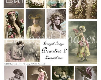 BEAUTIES digital collage sheet VINTAGE images photos Victorian Edwardian women romantic tinted showgirls divas altered art ephemera DOWNLOAD