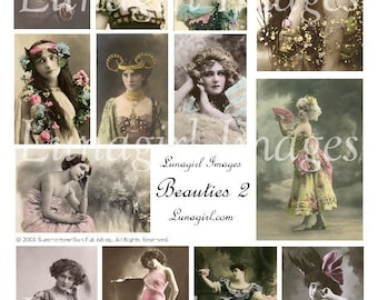 Hoja de collage digital de BELLEZAS, imágenes VINTAGE, fotos, mujeres victorianas eduardianas, románticas, teñidas, coristas, divas, arte alterado, efímeras DESCARGAR