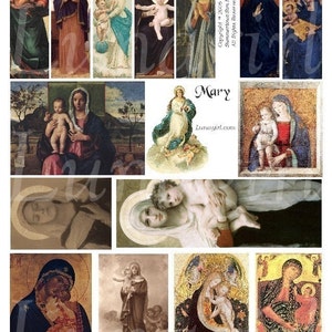 MARY digitaal collageblad, MADONNA vintage religieuze afbeeldingen kaarten maagd heilige moeder godin katholieke gotische middeleeuwse kunst ephemera DOWNLOAD