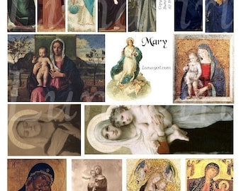 MARY digital collage sheet, MADONNA vintage religious images cards virgin holy mother goddess Catholic gothic medieval art ephemera DOWNLOAD