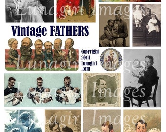 VINTAGE FATHERS, digital collage sheet, Victorian men babies children, antique photos art, Vintage Dad Father's Day cards, ephemera DOWNLOAD