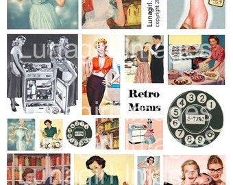 RETRO MOMS 1950s housewives digital collage sheet vintage images kitsch women housework Mid-Century advertising art kitchen Fifties DOWNLOAD