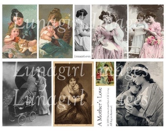 Vintage MOEDERS digitale collage blad, vintage afbeeldingen vrouwen baby's kinderen VICTORIAANSe Moederdag kaarten foto ephemera veranderde kunst DOWNLOAD