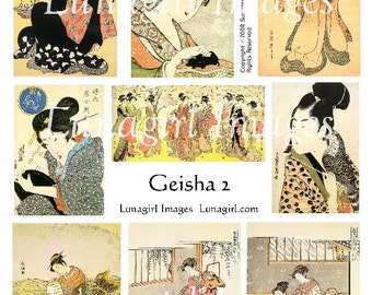 GEISHAs digital collage sheet, Japanese women girls, vintage images, antique Asian ephemera, woodblock ukiyo e prints, altered art DOWNLOAD