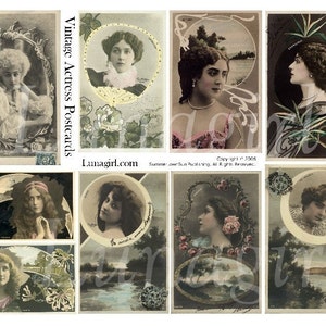 VINTAGE ACTRESSES digital collage sheet, Art Nouveau French postcards, vintage photos, antique Paris images, women ladies, Ephemera DOWNLOAD